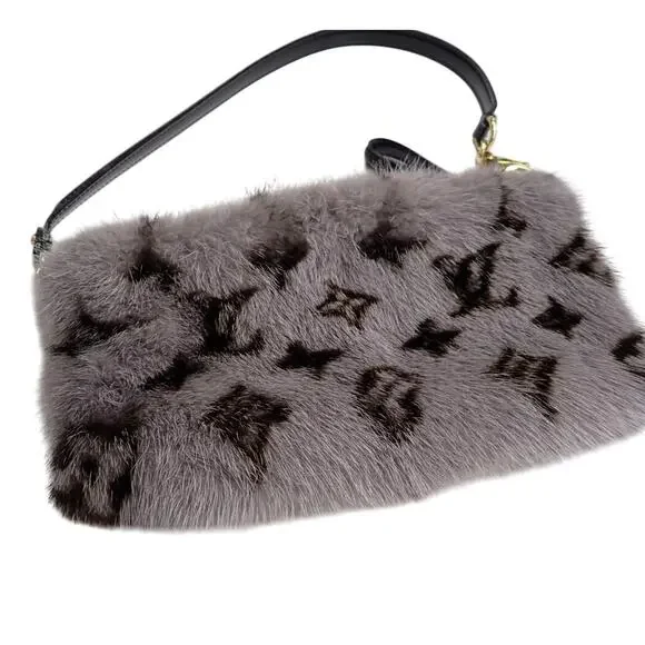 Louis Vuitton Mink Fur Bag Monogram Milla Vision MM Gray Vintage Rare Shoulder - Picture 10 of 14